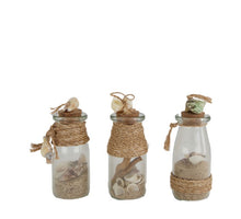 Bottle glass with shells Ø7x16cm Natural mix