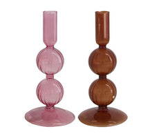 Dinner candle holder glass Ø9x20cm Pink mix