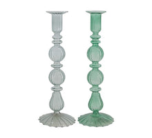Dinner candle holder glass Ø9x27cm Green mix
