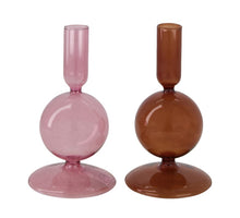 Dinner candle holder glass Ø9x16cm Pink mix