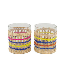 Tealight holder with rattan glass 9x9x10cm 2 Mixed