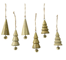 Hanger Boom hout goud glitter 6 assortie D3,5 H7,5cm
