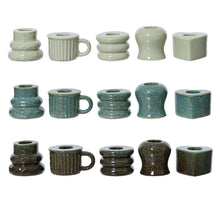 Kandelaar porselein 15 assortie kaki/turqoise/groen D5 H5cm