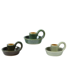 Kandelaar porselein + oor 9,5x8,5x6cm kaki/turqoise/groen 3 assortiea