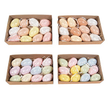 12 EIEREN 5CM MET HANGER MIX  KLEUREN IN DOOS - 4 ASSORTI