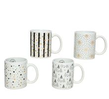 Mok keramiek ''sterren'' 4 assortie wit/goud 12x8x10cm