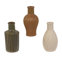 Vaas porselein reaction glazed 3ass assortie D.5.8cm x H.11.6cm groen/terra/zand