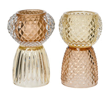 Theelichthouder glas ''zwaar'' 2 assortie H13,5 D9cm