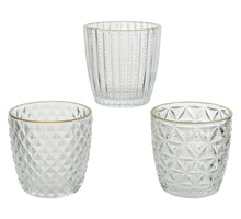 Theelichthouder glas gold edge 3 assorti helder D7,5H7,5cm