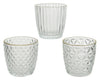 Theelichthouder glas gold edge 3 assorti helder D7,5H7,5cm