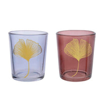 glass tealight holder w ginko leaf 2clas assorted dia5.5x6.5cm