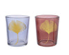 glass tealight holder w ginko leaf 2clas assorted dia5.5x6.5cm