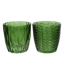 glass tealight holder with 3D relief 2ass green dia7.2x7.3cm