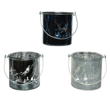 Hurricane glass shiny with deer, with metal handle D12 H12cm 3 colors assorted