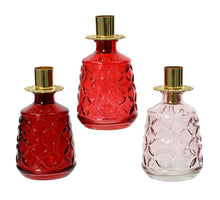 Fles glas met kandelaar 3 assortie red/pink D7,5 H13cm