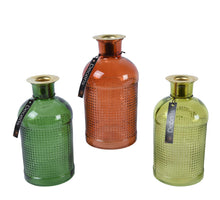 Fles glas met kandelaar 3 assortie kleur D8 H16cm