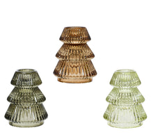 Theelichthouder kandelaar boom glas 3 assortie D6,5 H8cm groen/bruin