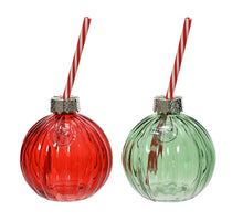 Drankpot glas 2 kleuren assortie rood/groen D10 H10,5cm