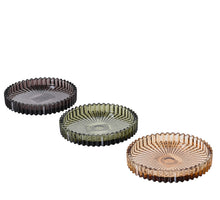 Glas kaarsplateau ribbel 3 assortie D10 H1,7cm