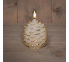 Pine Cone Candle, LED, 3D Flame, Battery Operated, with Timer, 10x8.5cm, White