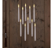 KAARS ZWEVEND LED MET TIMER INCLUSIEF TOVERSTOK, DRAAD EN HAKEN 10 STUKS H15CM WIT