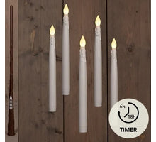 KAARS ZWEVEND LED MET TIMER INCLUSIEF TOVERSTOK DRAAD EN HAKEN 5 STUKS H28.5CM WIT