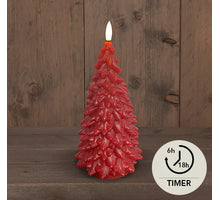 KERSTBOOM KAARS B.O.T 3D LONT ROOD RUSTIEK WAX 9,5X20CM 2XAAA / TIMER