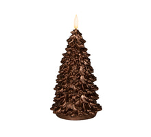 KAARS KERSTBOOM WAX 3D VLAM OP 2XAA BATTERIJ MET TIMER 20X9.5CM BRONS
