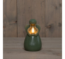KAARS ENGEL WAX LED 3D VLAM OP BATTERIJ MET TIMER D8.5H14.5CM JADE GROEN