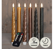 DINERKAARS RUSTIEK EN SWIRL WAX 3D VLAM OP 2X2AAA BATTERIJ MET AFSTANDSBEDIENING 23CM GOUD/BRONS/ANTRACIET 6 STUKS