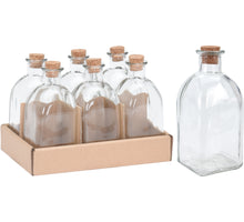 Pack of 6 square glass bottles 250ML with cork 6x6x13.5cm