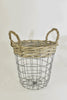 Rietwerk mand metaal grijs D18 H18cm