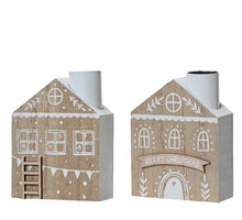 Kandelaar huis hout 2 assortie naturel 7x3x9cm naturel