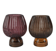 Theelichthouder glas op voet ribbel 2col assortie D10 H13cm