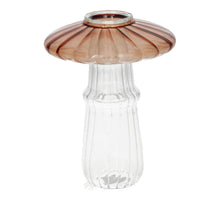 Kandelaar Paddenstoel Shiitake D9 H12cm Bruin/Helder Glas