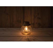 SOLAR GLAZEN POT ROND MET RETRO LAMP GOUD 15X15CM