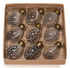 9 Glass Eggs 3x4.5cm with Feather/Pendant in Craft Box