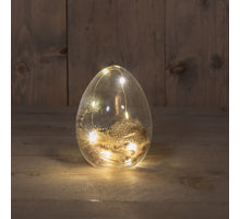 BO GLASS EGG WITH FEATHERS 10X13.5CM IN DISPLAY