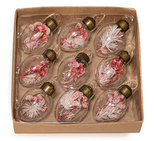 9 Glass Eggs 3x4.5cm with Dried Pink Flower/Pendant in Craft Box