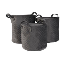 Set a 3 pes velvet basket w handle stone grey dia34x35cm