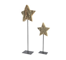 Set/2 Ster paulowniahout with bark iron stand naturel L.19cm x W.19cm x H.55cm