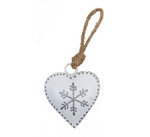 5 stuks Metalen hart ''Sneeuwvlok'' 11cm wit/zilver