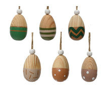 Hanging Egg 6 assorted FSC wood H.6cm D.3.7cm green/brown