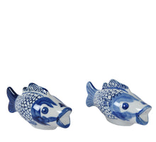 Vis porselein 2 assortie blauw/wit L.11.5cm x W.4cm x H.6cm