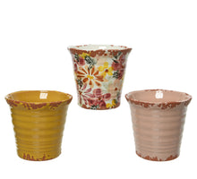 Planter ''spring'' terracotta 3 kleuren assorti H.13.5cm D.14cm