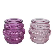 Theelichthouder glas ''Bolo'' 2 kleuren assorti H.7.6cm D.8c