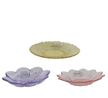 Bord glas ''spring'' 3 kleuren assorti H.1.5cm D.12cm