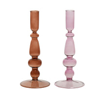 Glass candlestick, 2 assorted colours, pink, H20 D8.5cm
