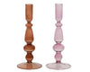 Glass candlestick, 2 assorted colours, pink, H20 D8.5cm