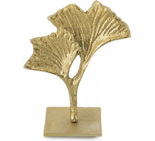 Ginko blad deco op voet aluminium 10,5x9x4,5cm goud